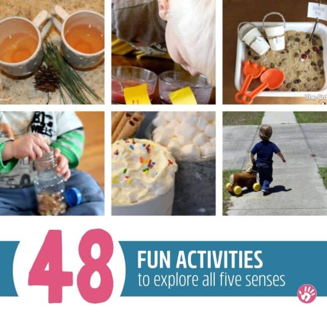 Five senses activities are a must for young kids, especially young toddlers and even babies. Here are 48 ways to explore the 4 forgotten non-touch senses.