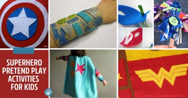 Tap into your child's super-powered obsession with these fun pretend play superhero activities! From creating costumes to making crafts to gross motor superhero training!