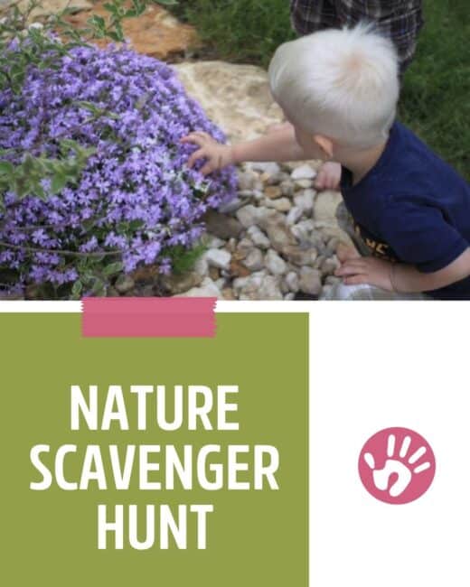 Get out of the house and go on an outdoor nature scavenger hunt with your preschoolers in your own back yard to collect descriptive items.