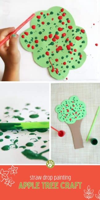 Toddlers and preschoolers will love to create an adorable apple tree painting using straws to drip paint and dab it! So simple and great fine motor skills practice too!
