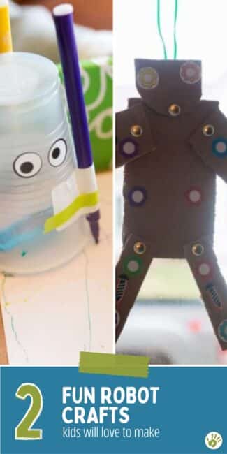 Check out these 2 super cute robot craft ideas kids can make at home that will get the kids thinking and playing too!