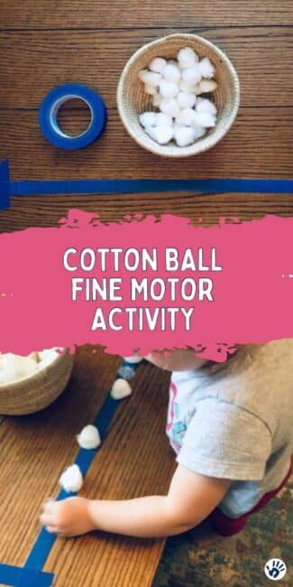 Line up cotton balls on a sticky piece of tape in this quick and easy toddler fine motor activity that's a snap to set up and cleanup!