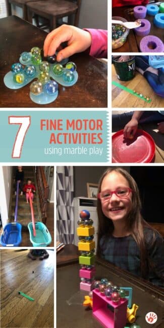 Grab your marble collection and share it with your preschoolers using these 7 low key games and activity ideas that will improve fine motor skills and control at home.