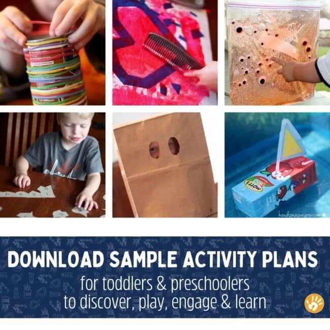 Download free activity plans for multiple weeks with toddlers and preschoolers to engage through play and learn while having fun together.