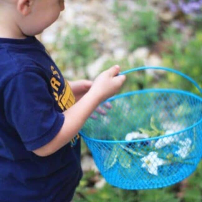 Search for leaves, flowers, sticks, and stones with a simple outdoor nature scavenger hunt for preschool and toddler age kids! Get even more fun summer activities when you grab the Camp Mom Activity Pack!