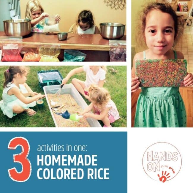 Homemade rainbow colored rice is actually super simple and easy to make right at home with your kids! Plus here are some ideas of activities you can use your DIY rainbow rice for!