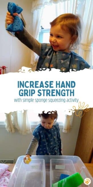Move water using a sponge for a fine motor activity and sensory play all in one while strengthening grip muscles by squeezing over and over!