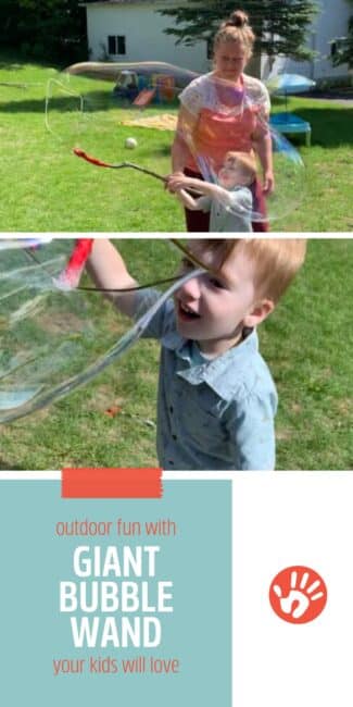 Super easy DIY craft - make giant bubble wands! Simple toddler and preschooler activity to run and practice gross motor skills!