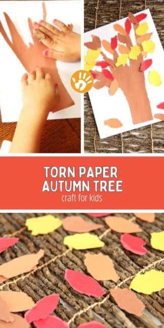 Tearing paper to work on fine motor skills while making a simple fall tree craft -- great project!
