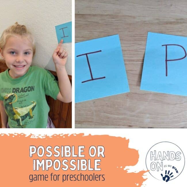 Try this super simple no-prep gross motor game to learn about possible or impossible for preschoolers. Get silly and make them laugh!