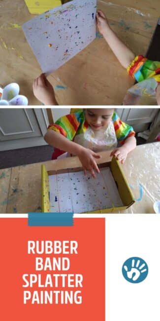 Rubber band splatter painting, easy and quick - fun for preschoolers!