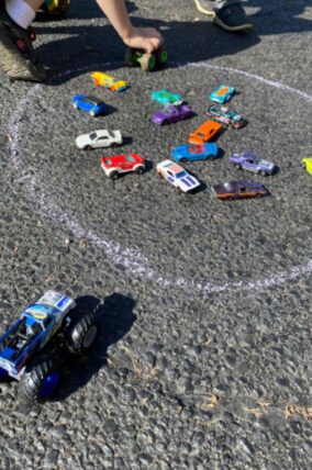 Let's play Monster Truck "Marbles" - a twist on the classic game that will intrigue your kids with your favorite toy cars.