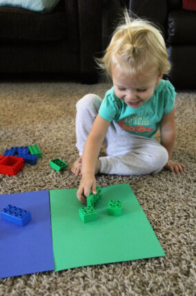 Lego Block Color Sorting activity for toddlers and preschoolers