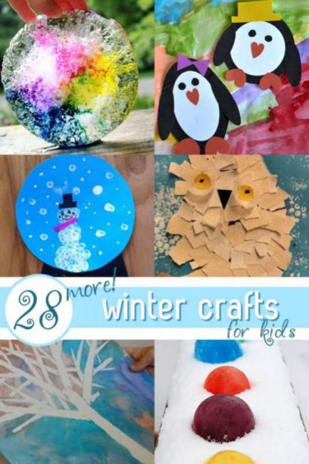 28 winter crafts for kids to make. From penguins to snow globes to ice wreaths.