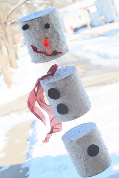 Tin can snowman wind chime