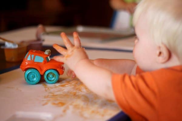 Painting with trucks and baby food