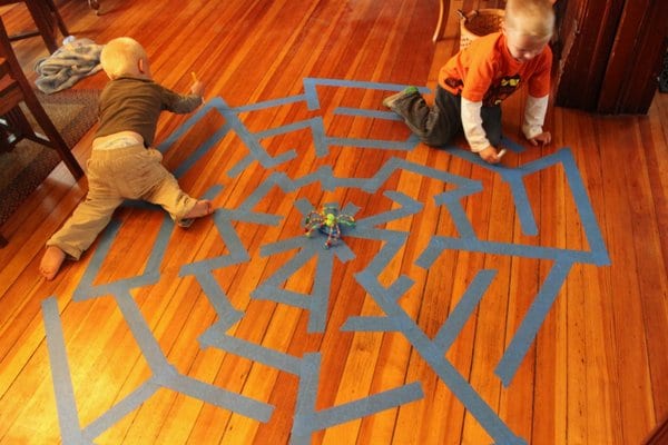A giant spider web maze for kids for Halloween