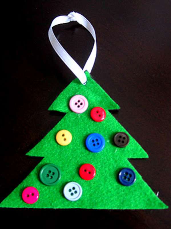 DIY a cute button Christmas tree ornament together and put it on the tree!