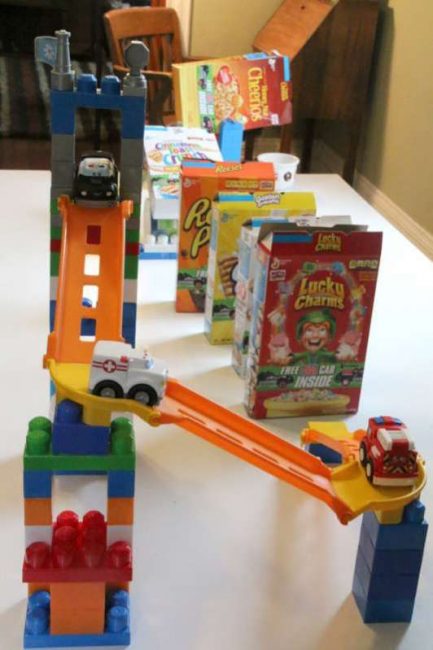 Ramps with cars triggered for a Rube Goldberg Machine