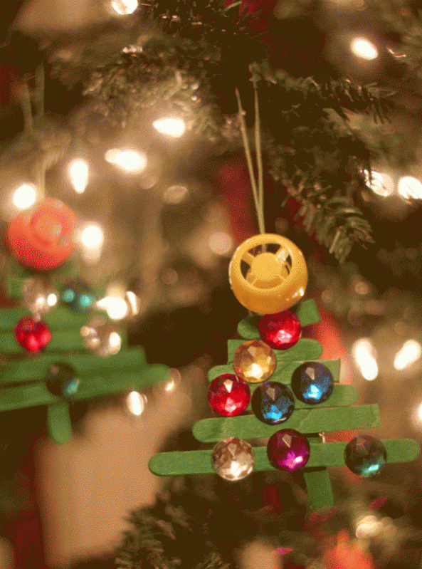 Make a sparkly craft stick Christmas tree ornament with the kids