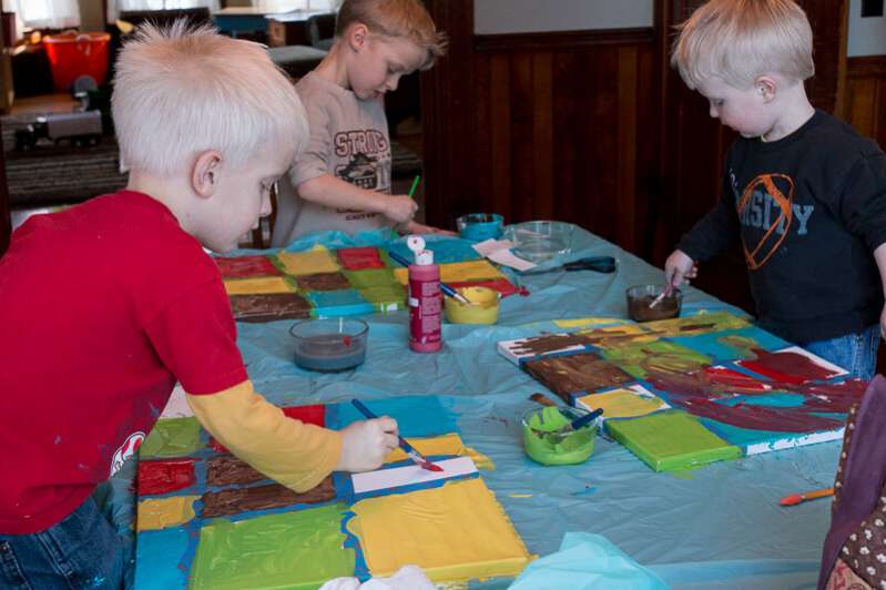 Making canvas art with kids - paint by number