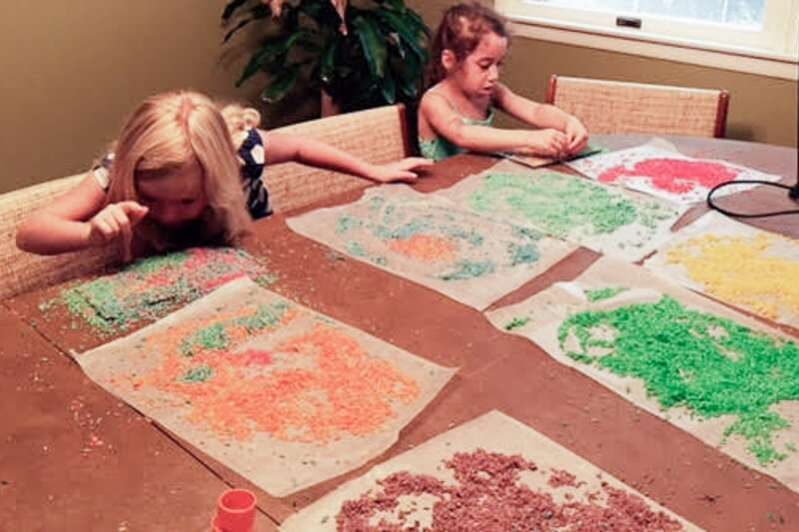 Learn how to make homemade rainbow colored rice and then create art with it or simple let them kids explore and play with the colorful sensory experience.