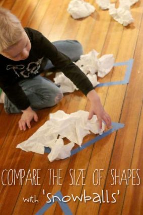 Count and compare the 'snowballs' that fit in a shape to measure the area