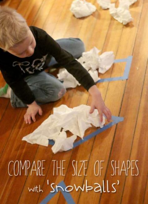 Comparing shapes -- Count and compare the 'snowballs' that fit in a shape to measure the area.