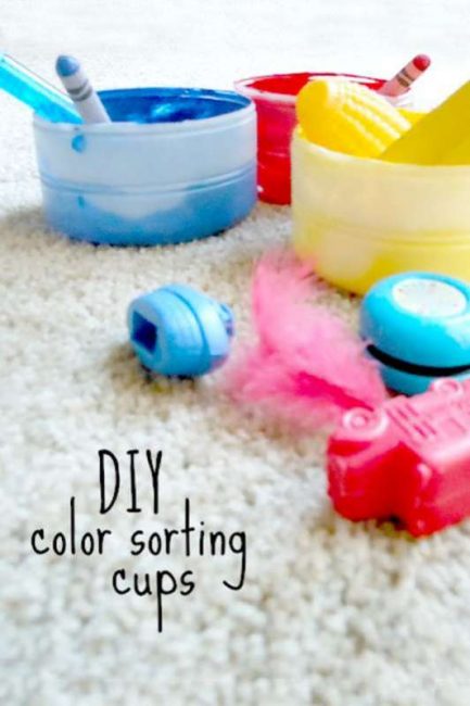 easy color sorting activities with homemade colored cups