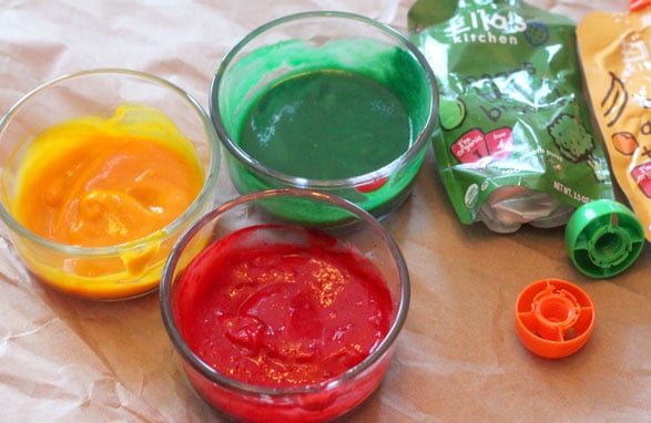 Make homemade edible finger paint with leftover baby food