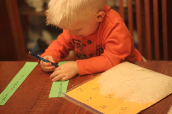 Make a list of letters to find and check off when you find them in an I Spy Sensory Bag