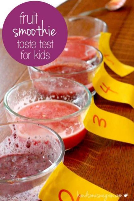 A simple taste test for kids to guess what fruit is in the smoothie