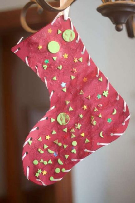 Classic glittery stocking craft for kids to make - 10 homemade Christmas decorations for kids to make