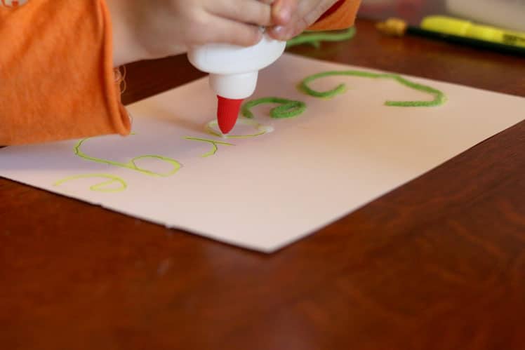 Trace spelling words with glue and yarn - one of 21 ways to practice spelling words!