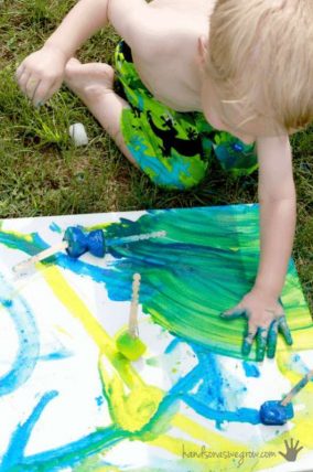 Mixing Frozen paint with hands