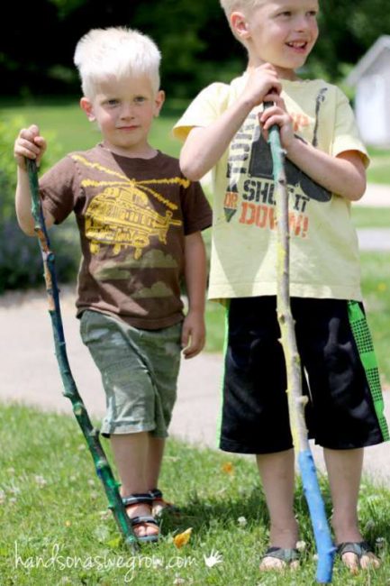 Making kids walking sticks for summer walks and hikes!