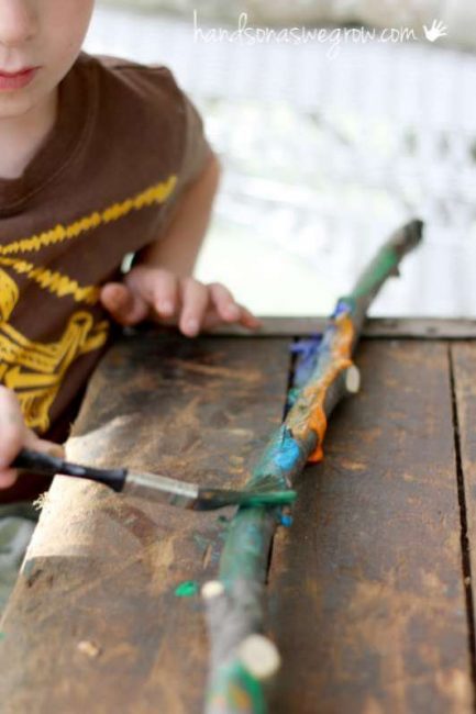 Making painted walking sticks for the kids