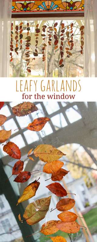 Decorate the window for fall with leaf garlands