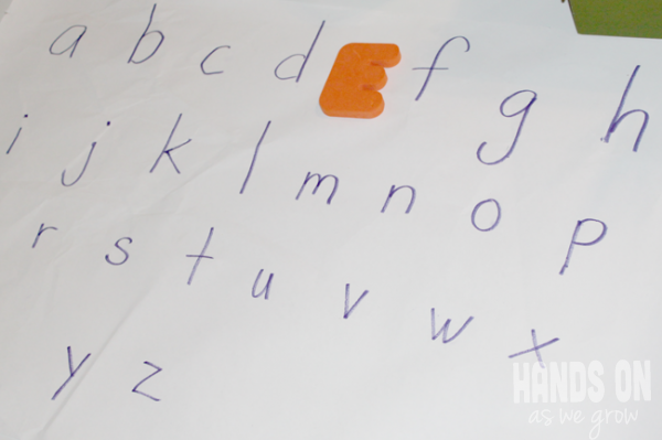 A letter scavenger hunt for preschoolers to practice upper and lowercase letters