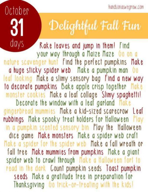 There's 31 days in October to bring delight with fun activities for the kids