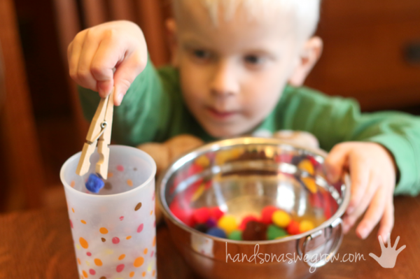 Clothespins are a wonderful material to build toddler fine motor skills for kids