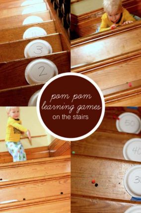 Pom pom learning games on the stairs