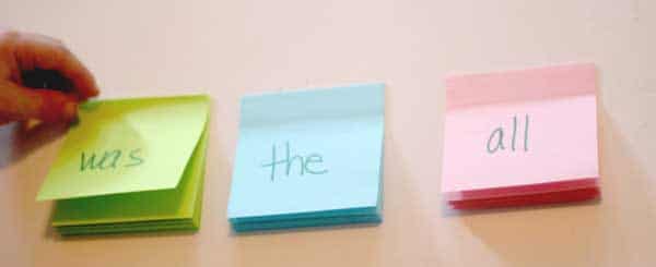 Sight words on post-it notes to match
