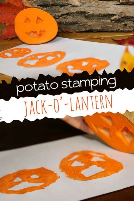Potato stamping jack-o-lanterns make a fun and easy Halloween craft for kids!