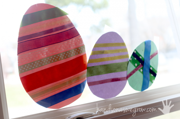 Easter egg craft hanging in the window