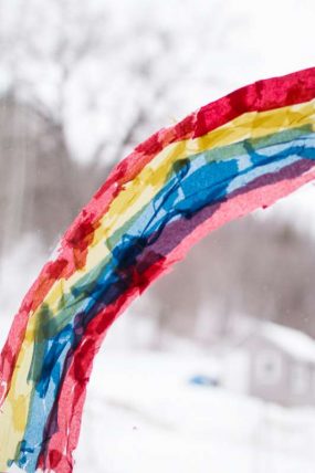 Make a rainbow suncatcher with just the 3 primary colors