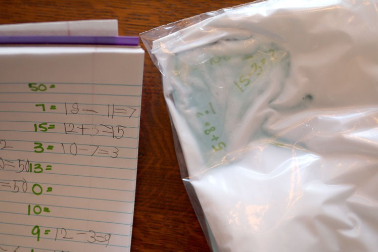 Spying math problems in a sensory bag to solve