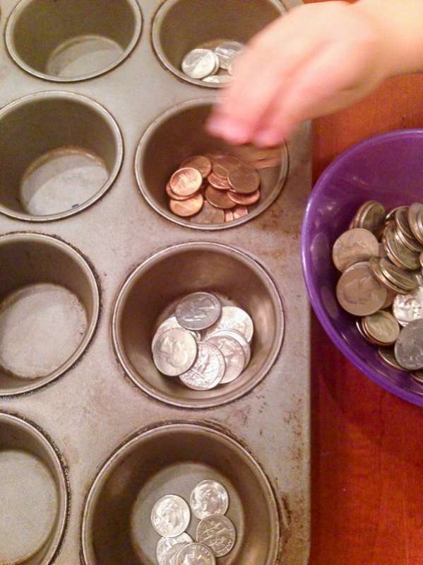 Sorting coins - 3 easy money activities for 2 to 6 year olds