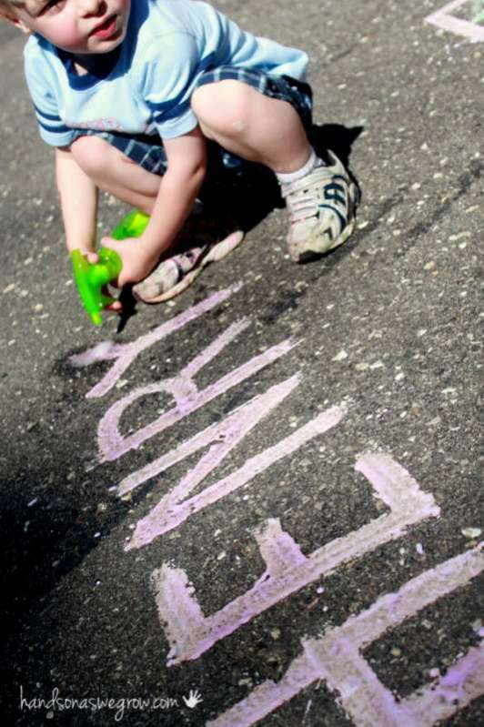 Spray your fizzy sidewalk chalk paint with vinegar to watch it foam up!