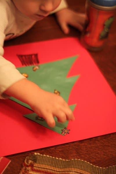 Simple sticker Christmas tree craft for kids